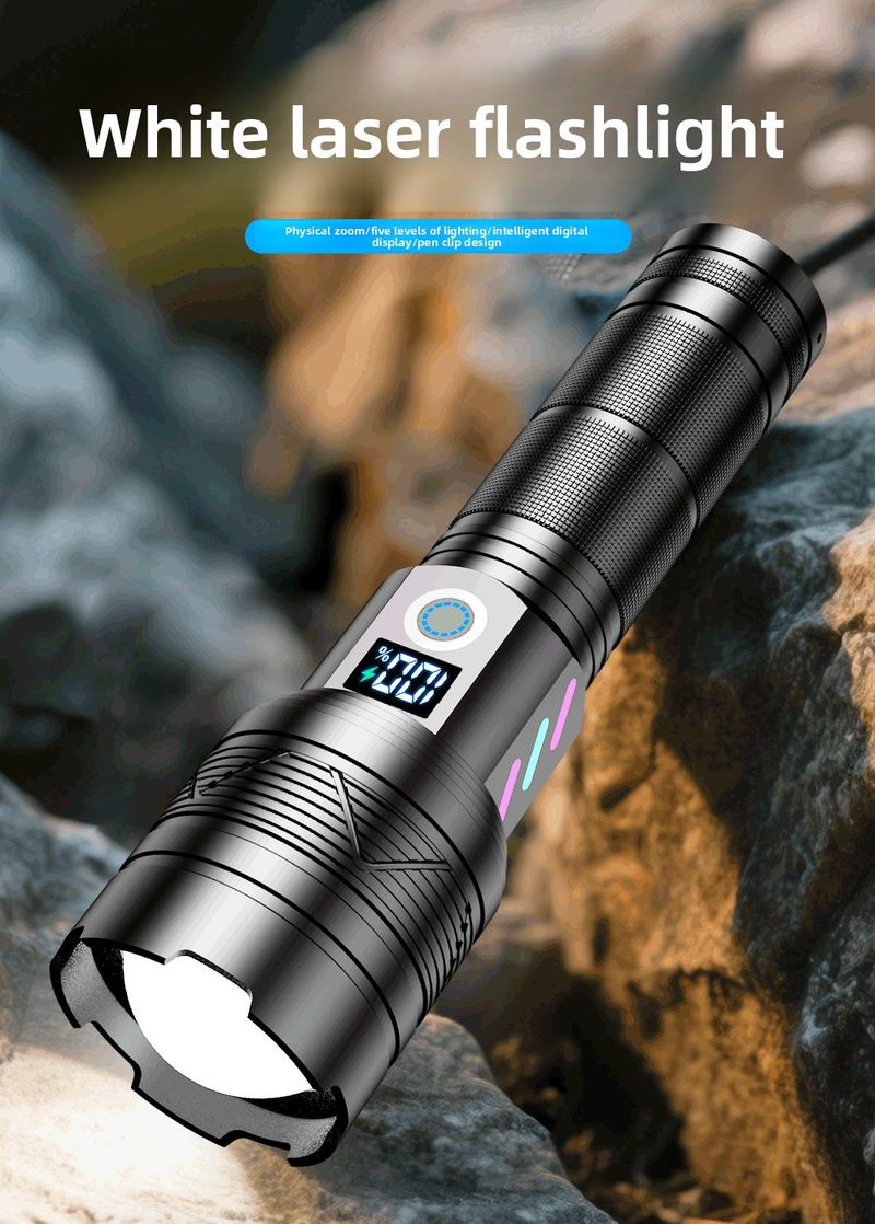 Multifunctional Tactical High Brightness Cannon Outdoor Zoom Digital Display Rechargeable 20W White Laser Flashlight_voghion.com