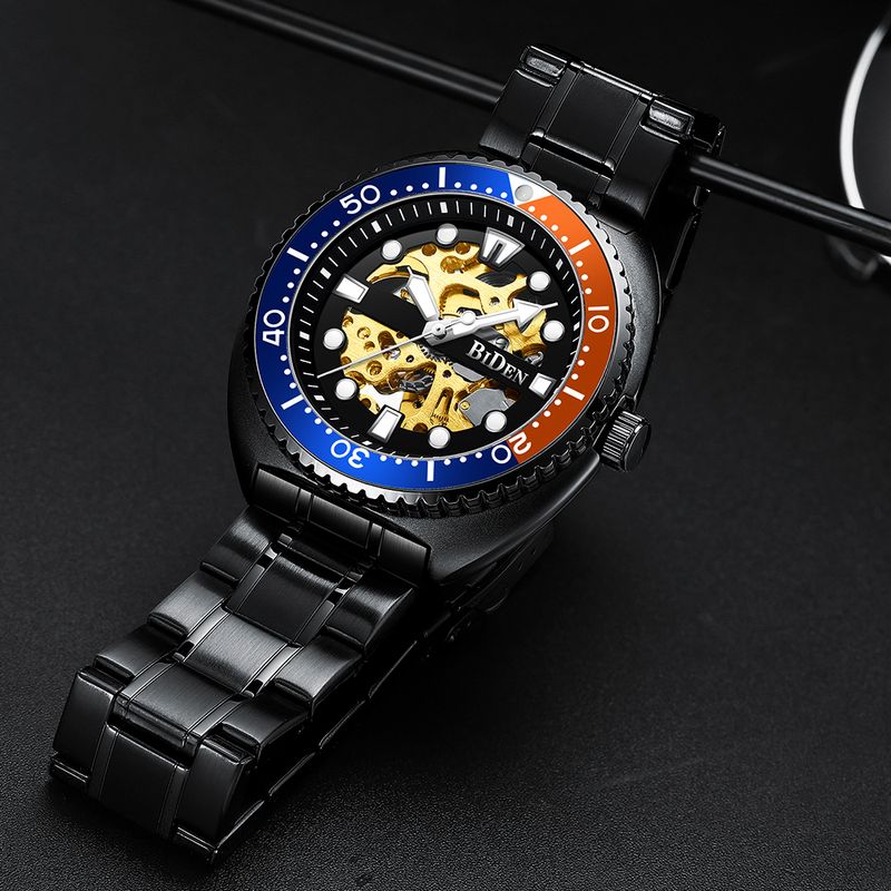 Montre mécanique classique BIDEN pour homme, marque de luxe, automatique, lunette rotative, cadran lumineux, livrée avec un écrin_voghion.com