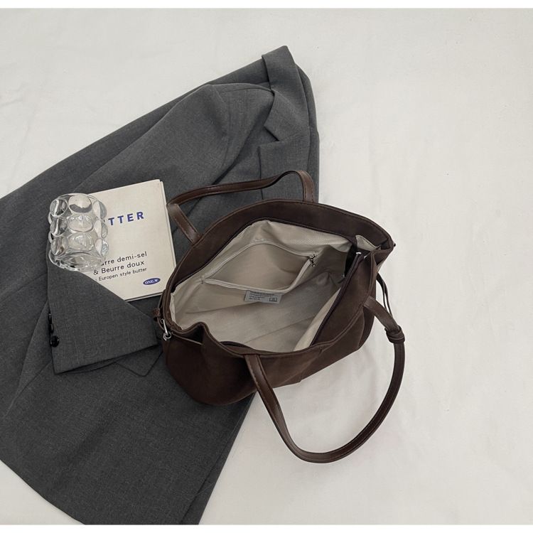 Korean niche tuet frosted suede leather large capacity tote popular hand-held shoulder bag, HOBO underarm women's bag_voghion.com