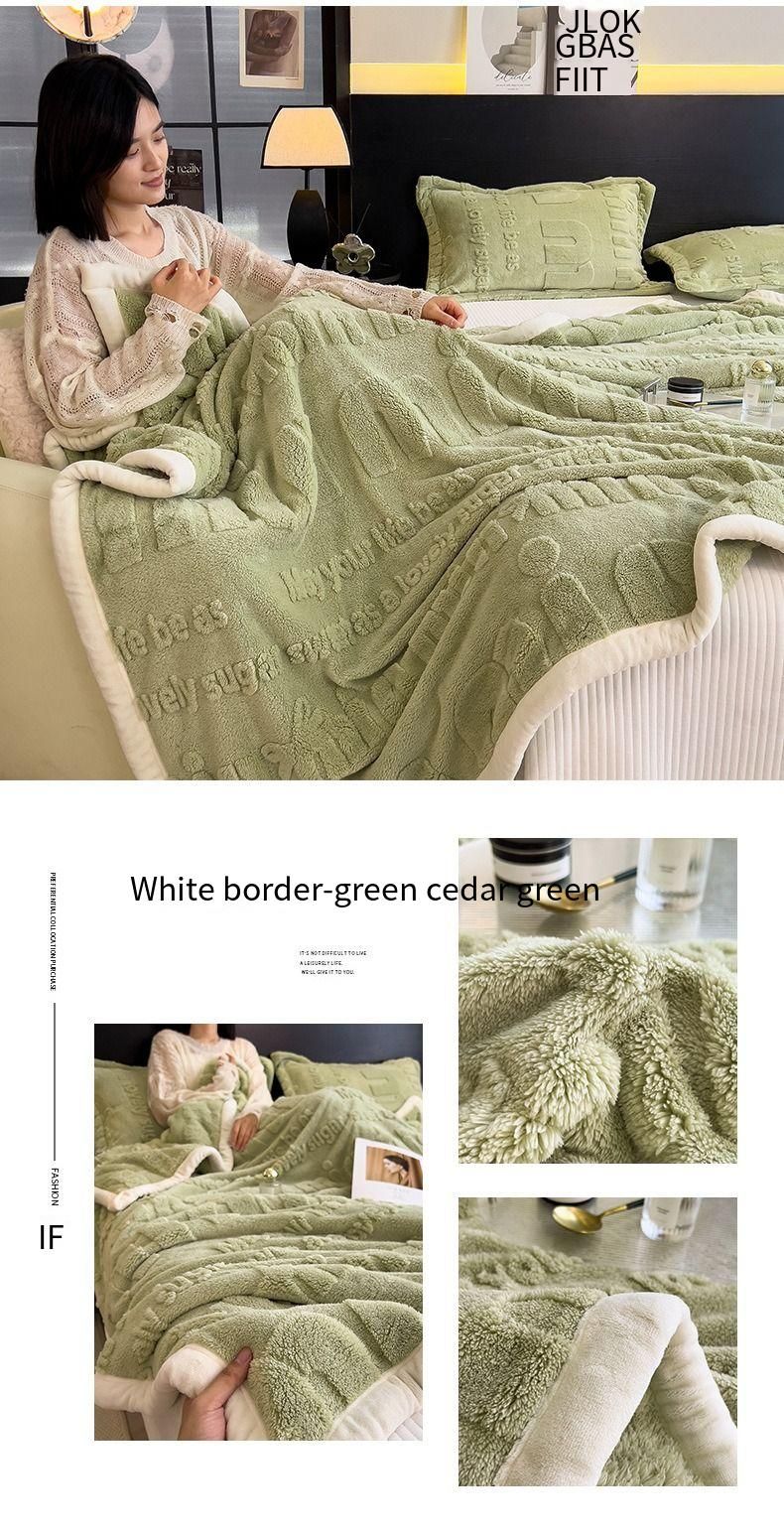 Light Luxury Rabbit Plush Blanket Thickened Warm Comfortable Cotton Velvet Blanket Siesta Air Conditioner Blanket Leisure Sofa Letter Cross-border_voghion.com