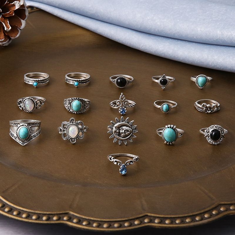 Hot selling Bohemian stijl geometrische turquoise met micro diamant inlay staartring_voghion.com