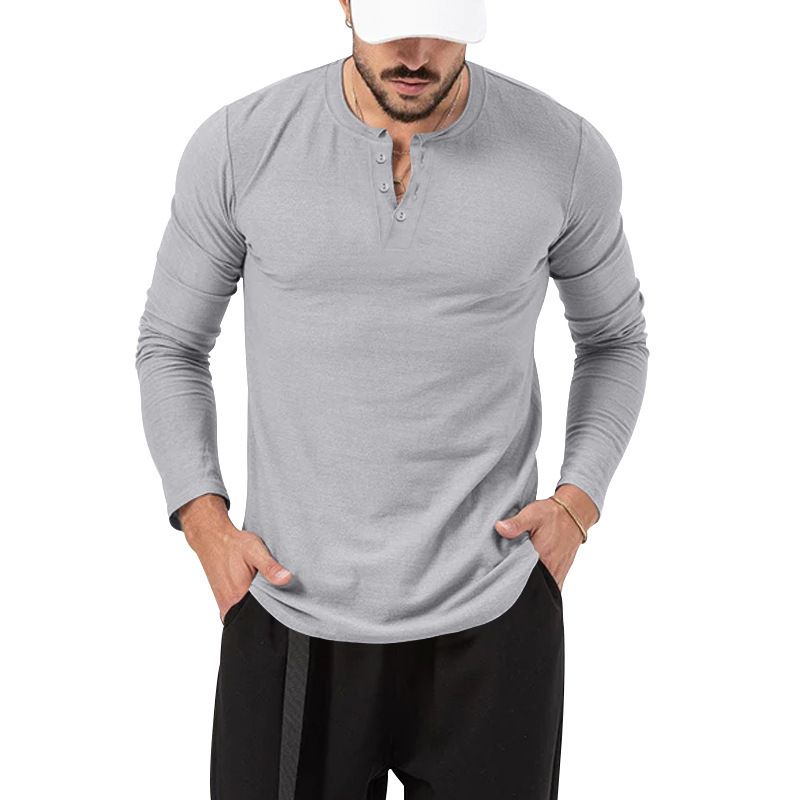 Unschlagbare Qualität 2025 Langarm-T-Shirt Rundhalsausschnitt Einfarbig Button-Down Henley Casual Sports Base Shirt Herrenbekleidung_voghion.com