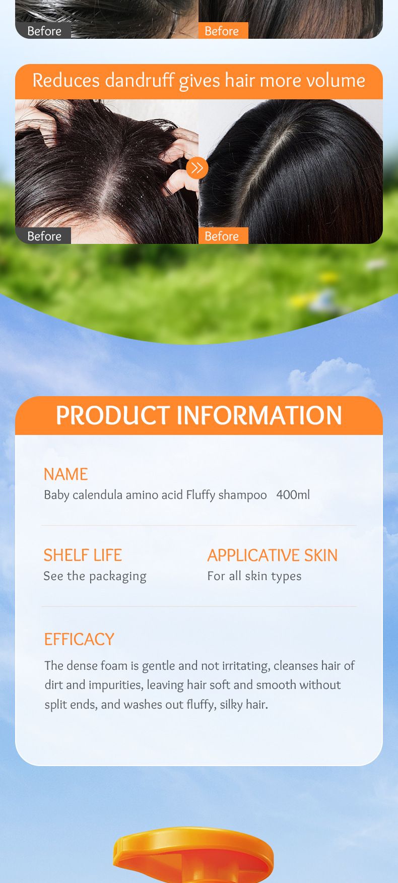 Shampoo detergente volumizzante agli aminoacidi SADOER Calendula Smooth All English_voghion.com