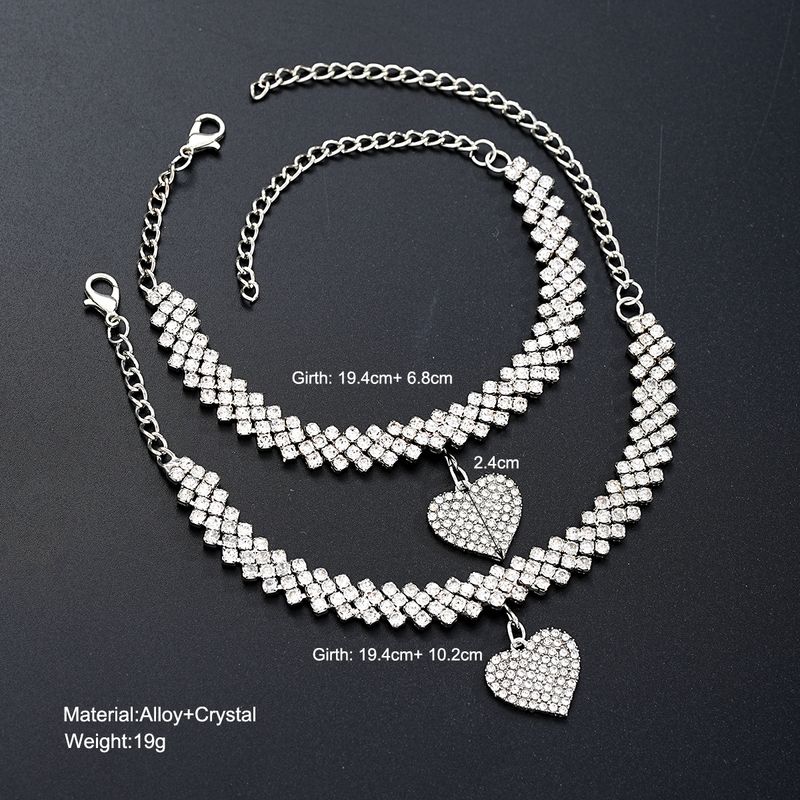 Heißverkauftes Full Beach Fashion Point Diamond Heart Fußkettchen Armband 2-teiliges Set_voghion.com