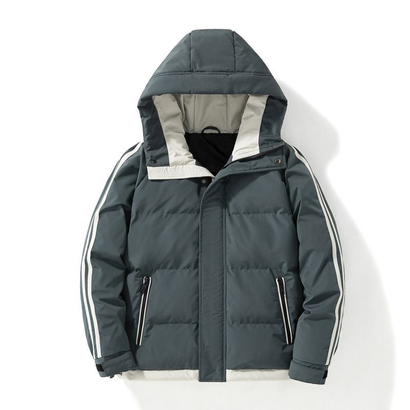 New With Fleece Lining, Thickened Two-Stripe Cotton Jacket, Men's Hooded Puffer Jacket_voghion.com
