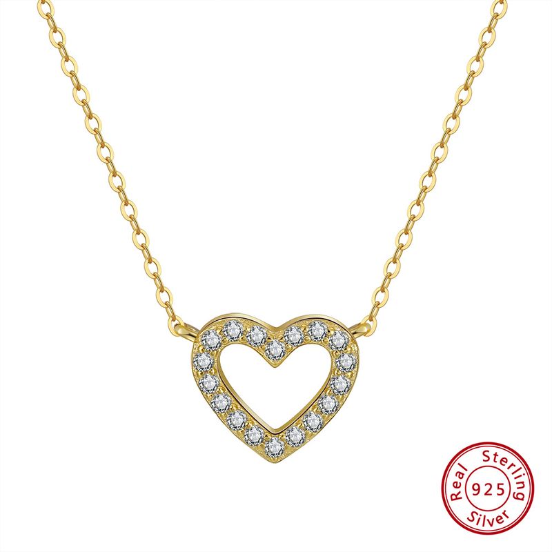 Sterling sølv belagt Zircon Polering Plating Inlay Heart Shape anheng halskjede_voghion.com