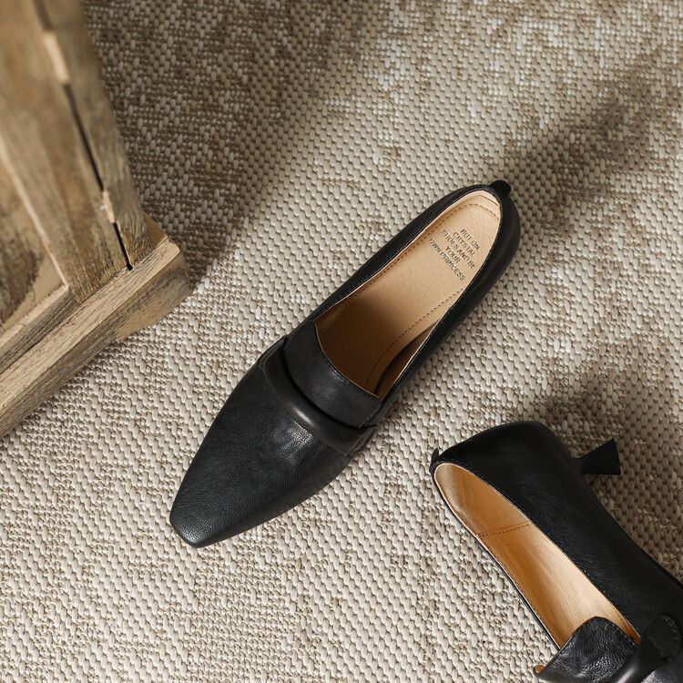 Punta quadrata, tacco sottile, bocca bassa, morbida pelle di pecora, da donna, stile unico 2025, nuovo, temperamento minimalista francese, di alta gamma_voghion.com