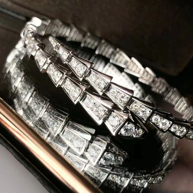 Inel de lux de designer, oțel, titan, diamant complet, oase de șarpe, brățară elastică de șarpe, brățară deschisă în formă de șarpe mic, ușor de lux_voghion.com