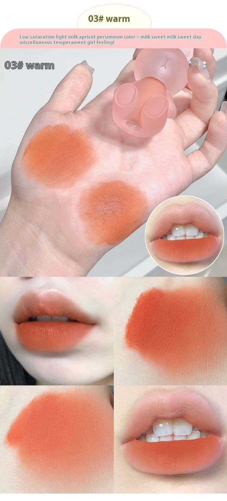 Gege Bear Cute Non Velvet Lipstick Mist Matte Hold on Lipstick Glaze Lipstick Niełatwo się plami Szminka szklana Wygląd Biała Kobieta_voghion.com