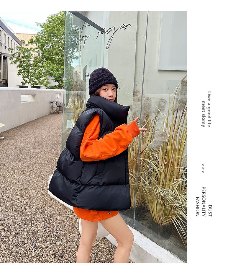 Gilet da donna imbottito in cotone spesso alla moda con colletto allentato_voghion.com