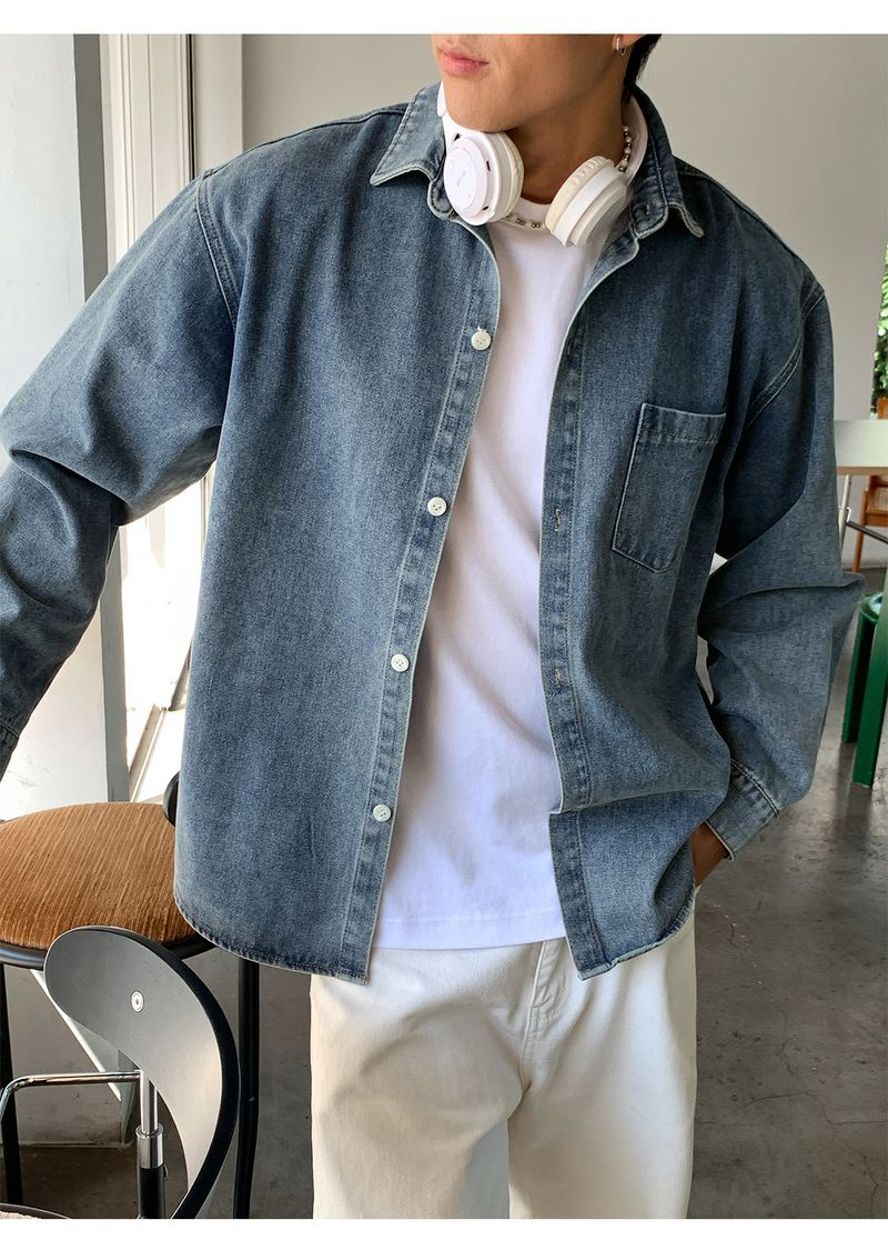Vintage-Jeanshemd für Herren – Distressed Washed Oversized Chambray Work Shirt (M-XXL, Schwarz/Retro-Blau/Helle Waschung, Herbst-Casual-Essential)_voghion.com