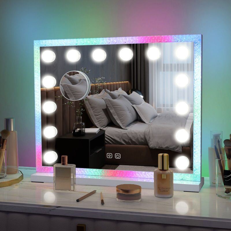 14 LED Lighted Hollywood Mirror With RGB Light 50*40 Makeup Mirror Magnifier_voghion.com