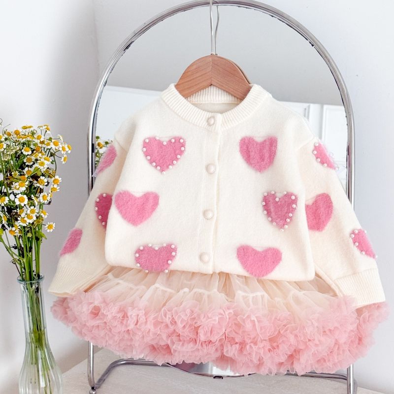 Creme Pullover Gestrickte Pullover 2025 Neue Stil Weibliche Schatz Perle Herz Strickjacke Tutu Rock Schatz Prinzessin Mode_voghion.com