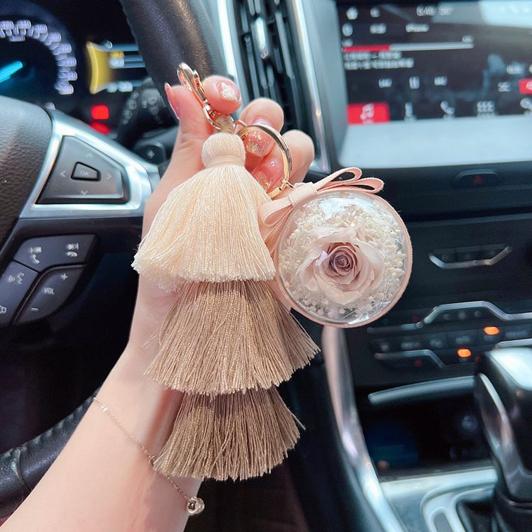 Creative Ice Silk Tassel Eternal Flower Gradient Color Internet Celebrity Car Keychain Cute Bag Pendant Gift_voghion.com