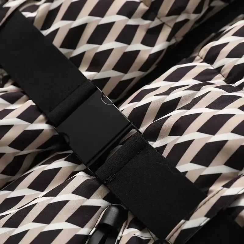 Damesmode ski-jack met tailleband - gewatteerde gewatteerde jas, afneembare capuchon, waterafstotende Oxford-stof, streetwear-stijl_voghion.com
