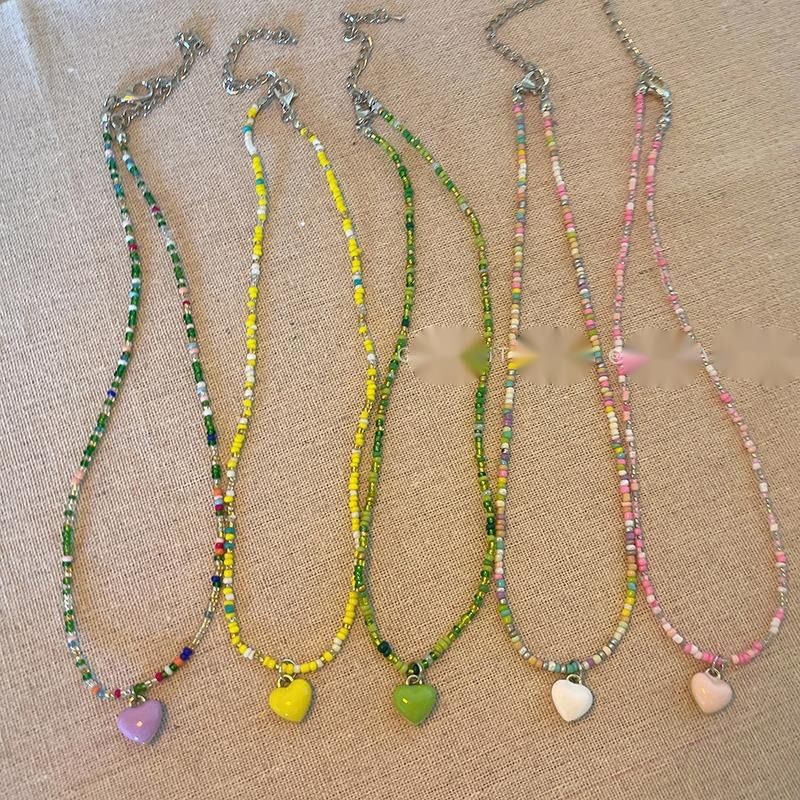 Dopaminfarbene Perlen-Liebeskette für Frauen im Sommer, frisch und exklusiv, lila Halskette, süße Schlüsselbeinkette_voghion.com