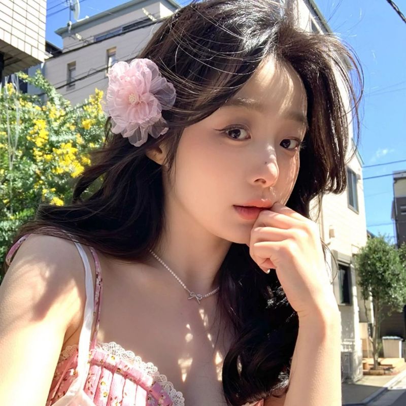 Fermagli per capelli con fiori artificiali in rete, temperamento delicato francese, alto livello estetico di accessori per la fotografia femminile_voghion.com