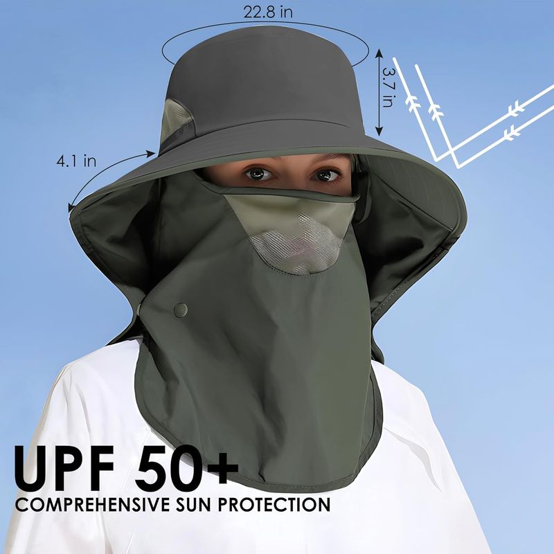 Outdoor Sun Hat Detachable Neck Face Flap UPF 50+UV Protection Visor Fishing Hats With Neck Flap For Men & Women_voghion.com