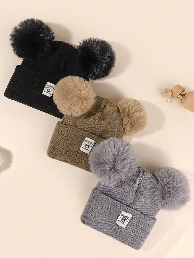 3 Stécker Puppelchers Wantermütz waarm Klengkannermützchen léif Pompom Kannermützchen gestrickt Puppelchersmützchen Puppelchersschnéimützchen fir Puppelchersjongen_voghion.com