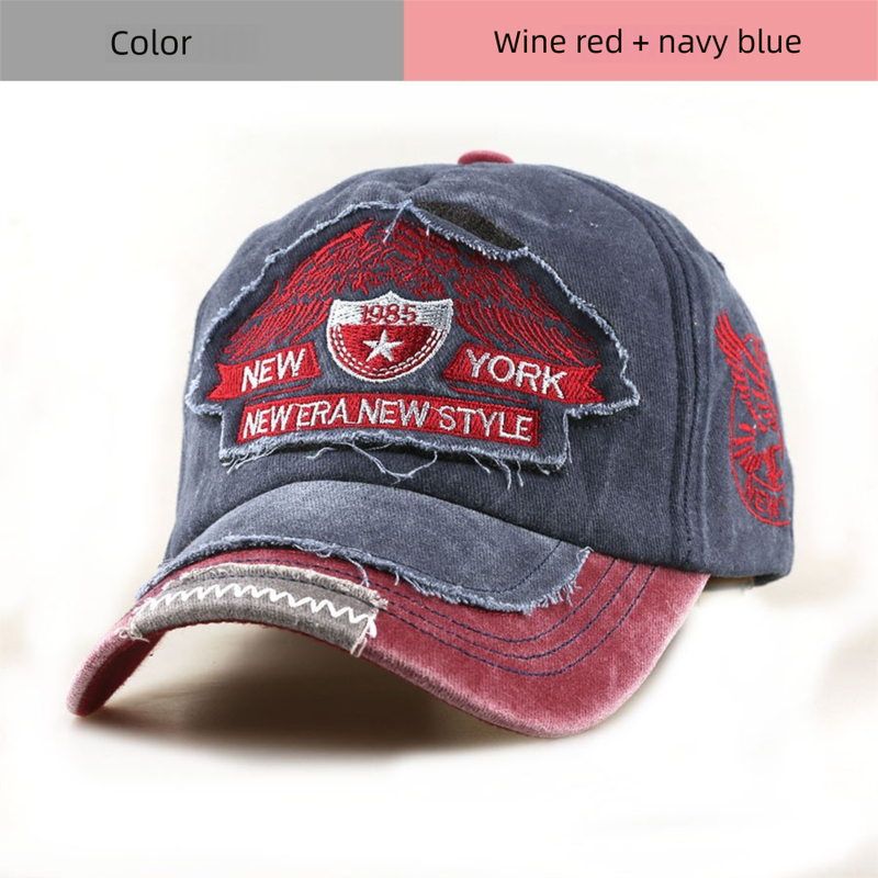 Neu 1985 Brief Stickerei NEW YORK Baseball Gewaschen Vintage Baumwolle Patchwork Farbe Block Outdoor Duckbill Cap_voghion.com