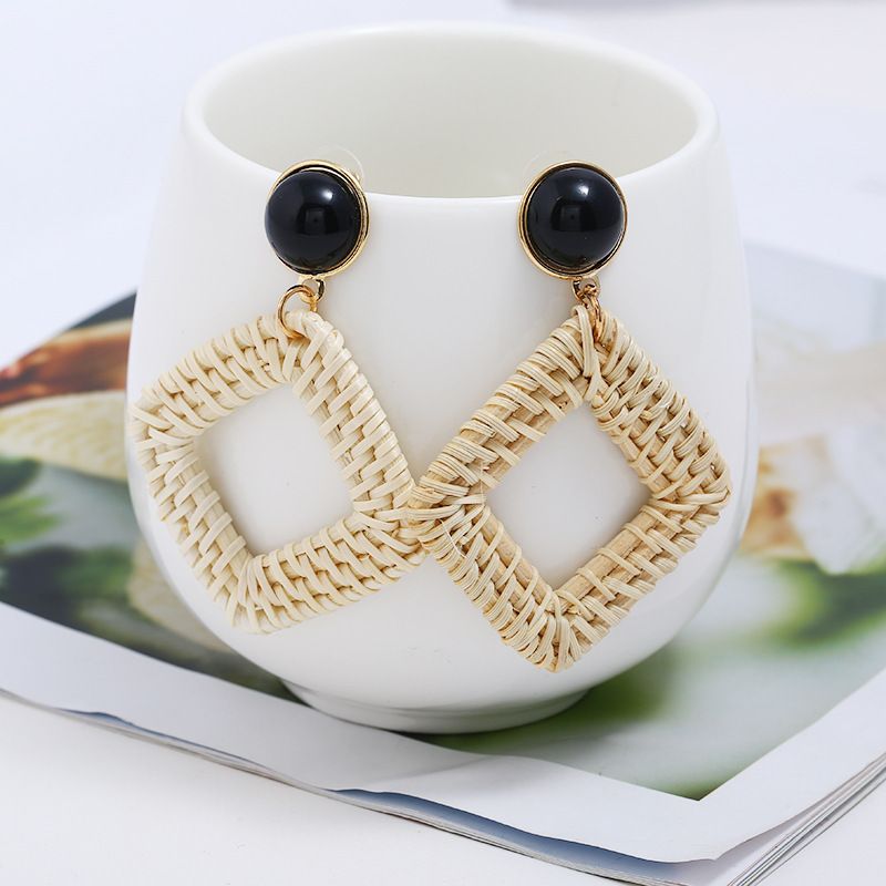 conjunto de brincos de borla hit Novos brincos boêmios Brincos de vime de madeira_voghion.com