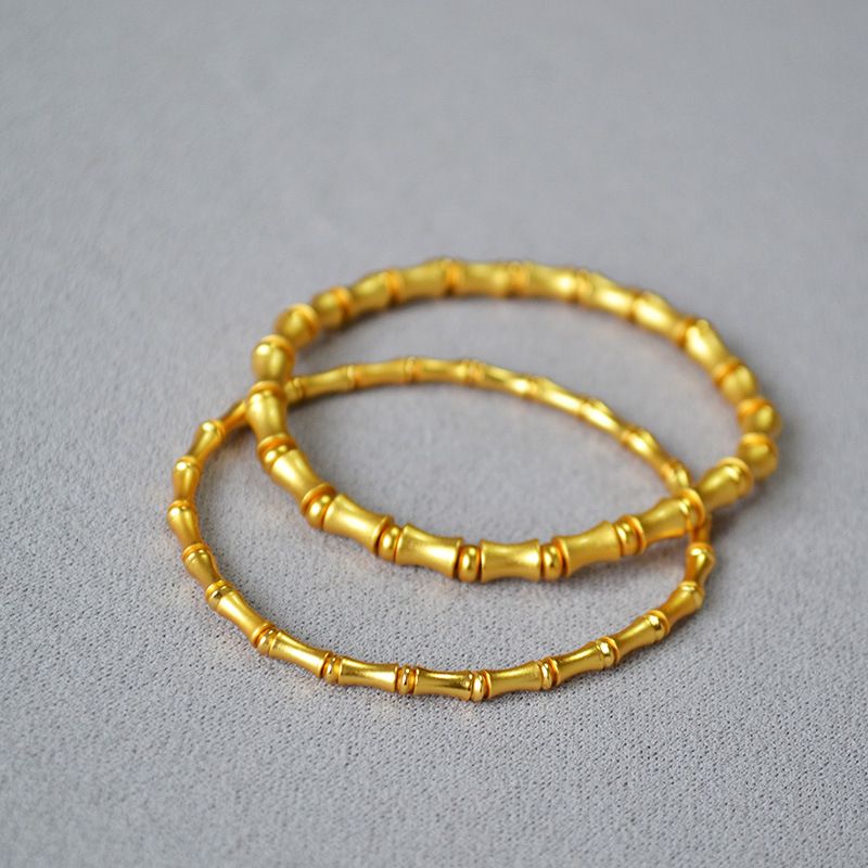China-Chic New Chinese Popular Literature And Art Brass Ancient Gold Plated Frosted Bamboo Knot Elastic Bracelet Rising_voghion.com