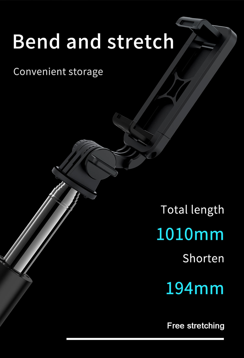 Trépied avec télécommande sans fil amovible, perche à selfie portable extensible 4 en 1 et voyage sur téléphone portable_voghion.com