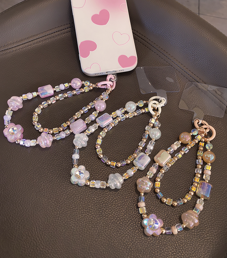 Mobile Phone Lanyard Short Handmad Wrist Bracelet Women's Clip Style Double Chain Crystal Beads Phone Case with Anti_voghion.com