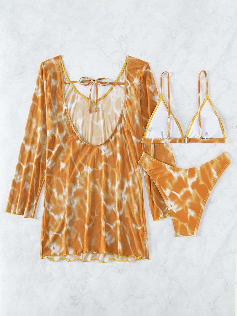 Dameskleding Multi Color Tie Dye Print Sexy Bikini Bikini Driedelig Dames Badpak_voghion.com