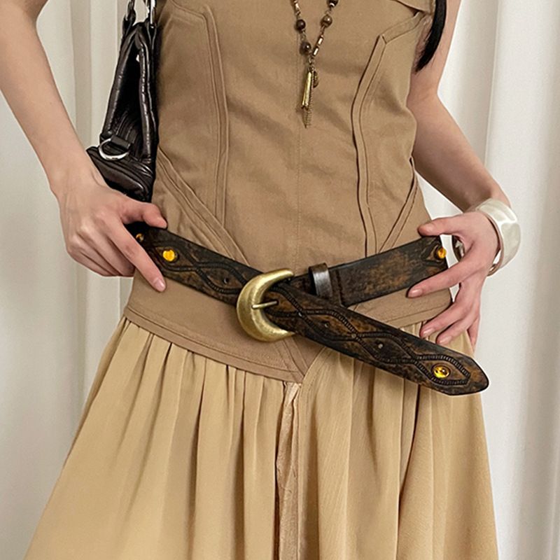 Vintage Western Cowboy Style Women's Belt With Bead Inlay Design, Suitable For Skirts And Jeans, Accessories_voghion.com