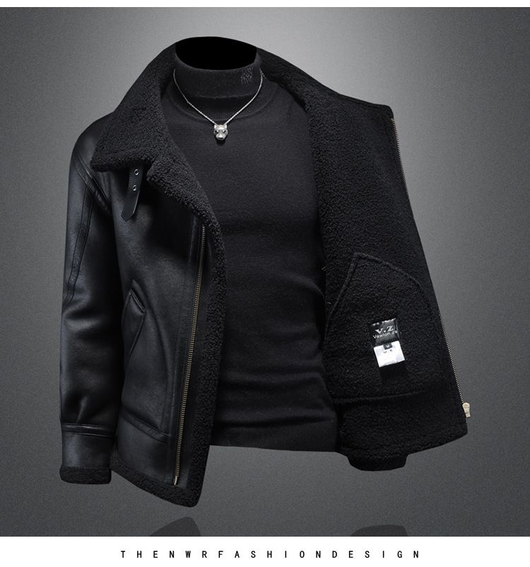 Giacca oversize da uomo con fodera in montone – Cappotto invernale spesso con interno in pile (nero, vestibilità comoda, M-5XL)_voghion.com