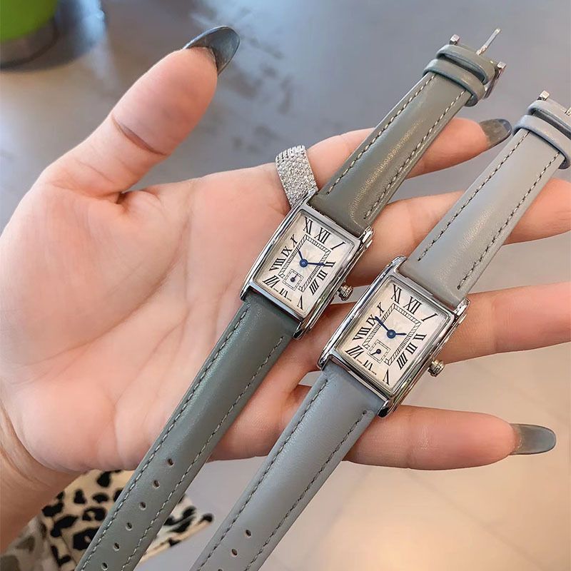 Langjia Dai Zhuowina Series Two-Hand Half-Square Steel Leather Strap Women's Quartz Watch_voghion.com