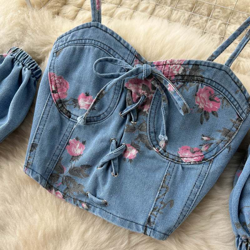 Damenbekleidung Retro-Chic-Anzug für süße Mädchen, schulterfreies Camisole, hoch taillierter Schlitzrock, zweiteiliges Set_voghion.com