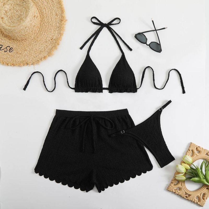 Maillot de bain deux pièces sexy pour femme, ensemble trois pièces de style Ins, couleur unie, triangle, bikini_voghion.com