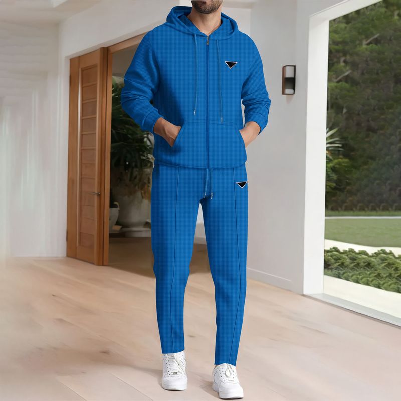 Herrenbekleidung Herbst und Winter Herren Dreieck Label Langarmhose mit Kapuze Sport Freizeit bequemer Anzug_voghion.com