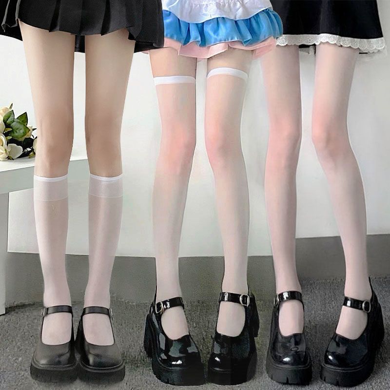 Weiße Seidenstrümpfe für Damen, dünn, süß, milchweiß, Strumpfhose im japanischen Stil, jk, Internet-beliebt, Overknee-Strumpfhose aus weißer Seide mit dünnem Bein_voghion.com
