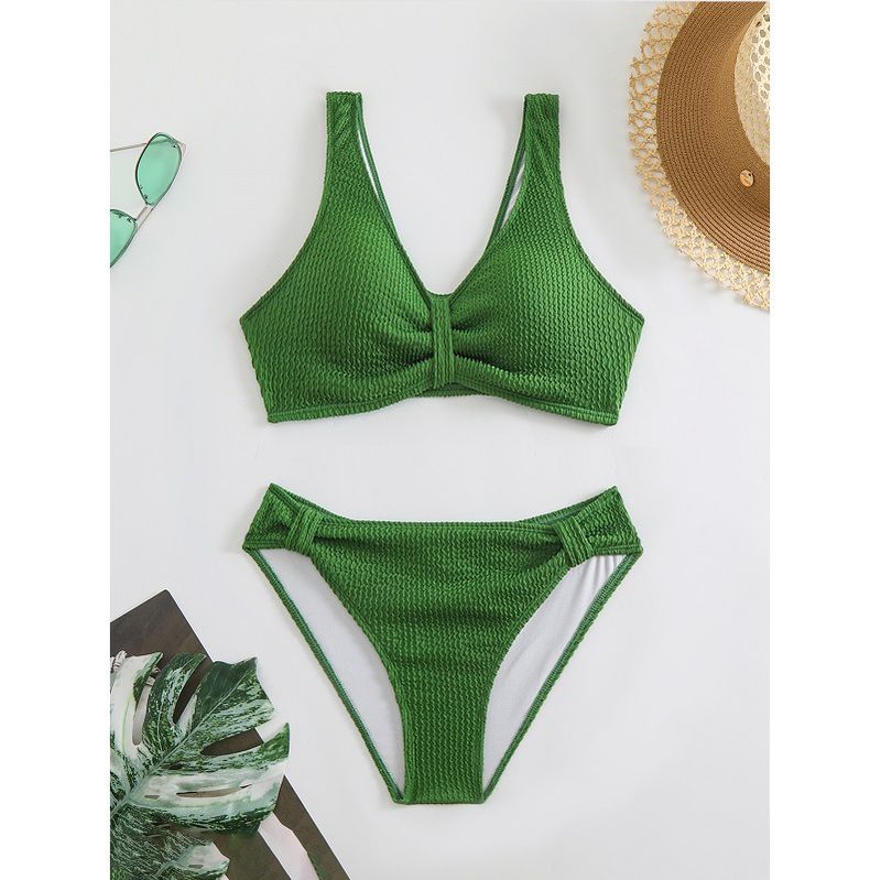 Separate Solid Color Bikini With High Waist Cover_voghion.com
