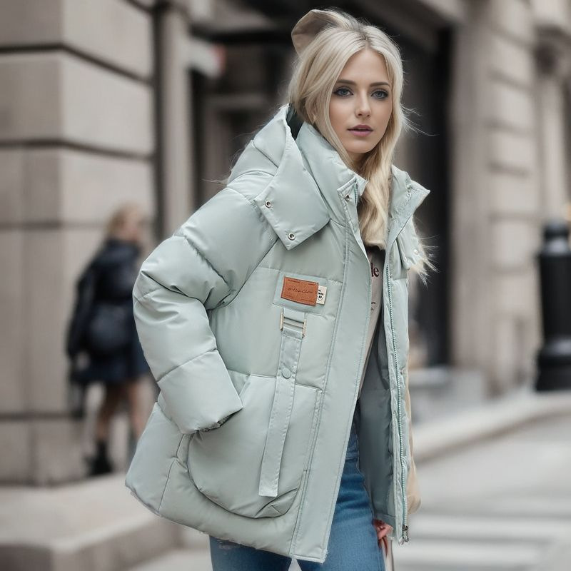 Damen-College-Stil, einfache koreanische Version, mit Kapuze, Stehkragen, wattierte Jacke, Nische, verdickte, wattierte Jacke_voghion.com
