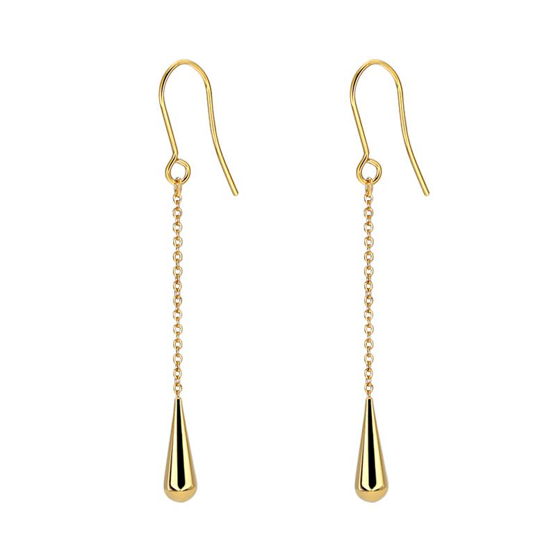 European And American Fashion New Titanium Back Hanging Ear Hook Stainless Steel Tassel Long Chain Water Drop Earrings_voghion.com