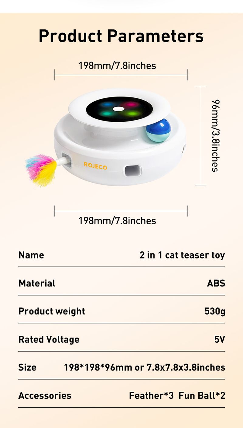 ROJECO 2-in-1-Smart-Katzenspielzeug, automatisches Federball-Spielzeugset für Katzen und Hunde, 5 Modi, elektronisches interaktives Haustierspielzeug-Zubehör_voghion.com