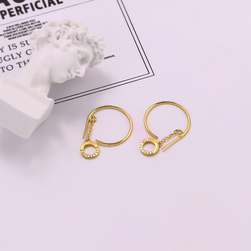 Sier VENUS Sterling Moda Büyük Daire Kakma Zirkon Küpe Bayanlar Kişilik Geometrik Zarif Takı_voghion.com