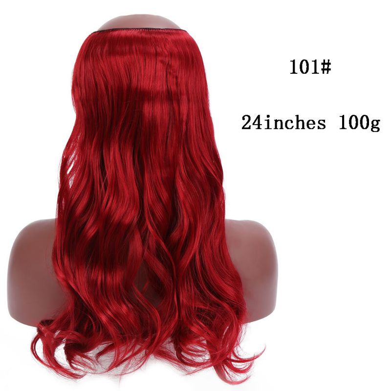 Extension per capelli con lenza elastica, extension per capelli in fibra chimica, le donne indossano naturalmente pezzi di capelli lisci_voghion.com