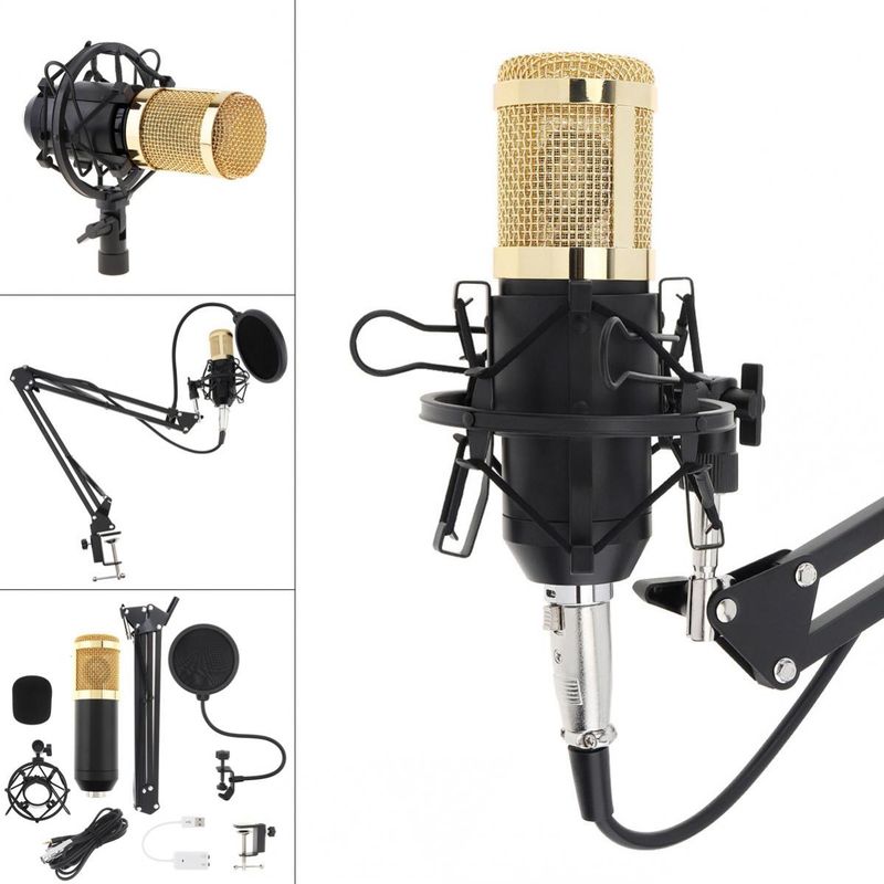 BM 800 Karaoke-mikrofoner Profesjonell kondensatormikrofon med stativarm og popfilter for datakablet studio /_voghion.com