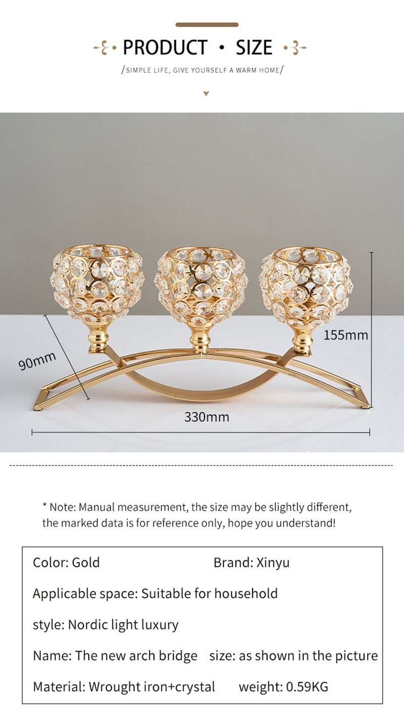3-armige Kandelaber, Kristallbogenbrücke, Kelch-Kerzenhalter, Schüssel, Teelichtleuchter, romantisches Ornament für die Hochzeitsdekoration zu Hause_voghion.com