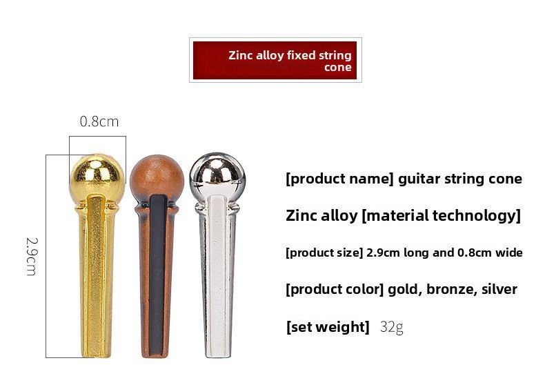 Folk Pure Copper Cones Brass Posts Peg Puller Extension Sustain Guitar String Fixing Pegs Set_voghion.com