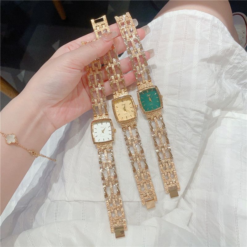 Orologi da donna quadrati piccoli verdi, orologio da donna al quarzo per il tempo libero, orologio da donna di lusso con luce media_voghion.com