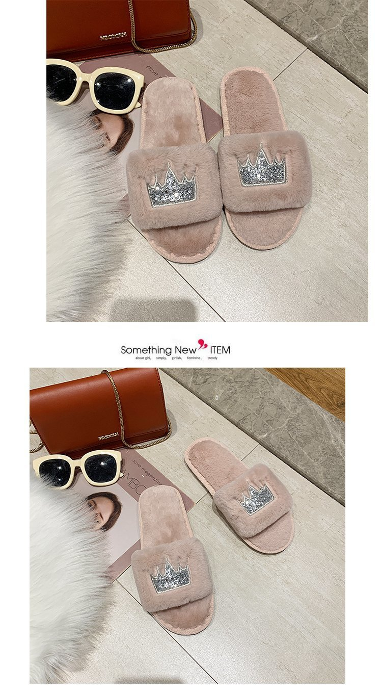 Pantofole in pelliccia da donna autunno e inverno nuove infradito per interni ed esterni pantofole in cotone fondo piatto corona calde scarpe casual da donna all'ingrosso_voghion.com