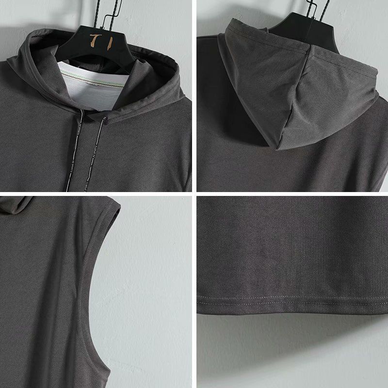 Men's Clothing Style Street Hooded Vest Men's Trendy Brand Hooded Sleeveless T Shirt Men's Sleeveless Sweater Hoodie Summer Vest Thin Section_voghion.com