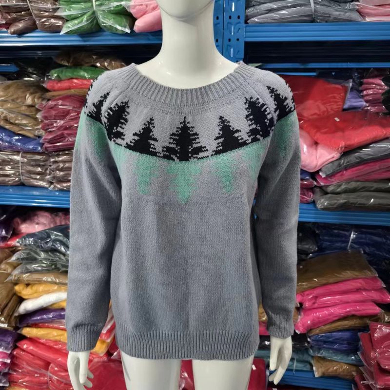 Damenbekleidung, modischer Strickpullover mit Rundhalsausschnitt, Farbblock, lockere Passform, lässige Oberteile_voghion.com
