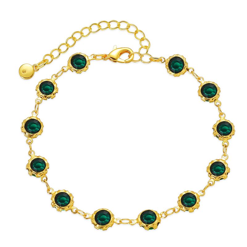 Pulseira francesa de ouro verdadeiro banhada a cobre estilo retrô K incrustada com textura de zircônia verde escura joias requintadas_voghion.com